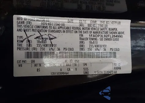 2015 Ford Focus St из США, поврежденный, VIN 1FADP3L92FL264990